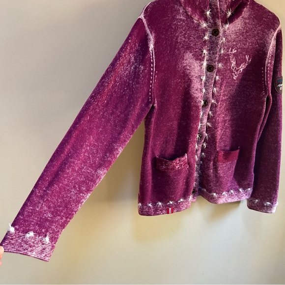 Almgwand ~Vintage Austrian Reindeer Button Front Hoodie Cardigan Sweater~ XL /16 - Picture 5 of 15